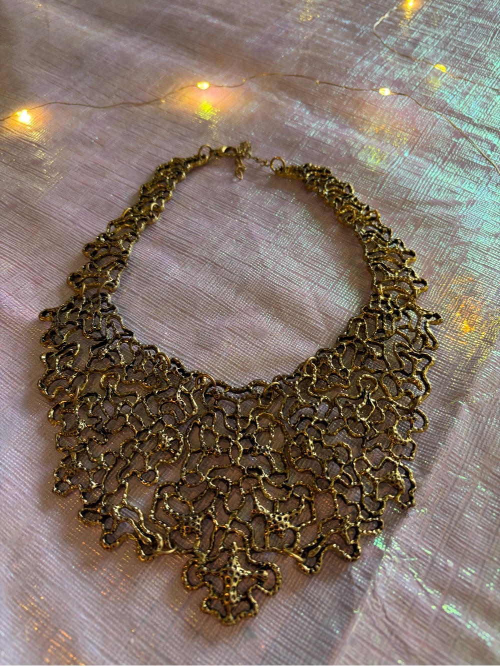 Gold Color Bib Style Statement Necklace
